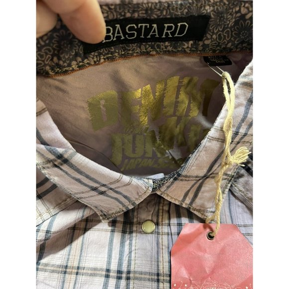 Denim Junkie Button Up Shirt Adult Large Purple Plaid Pocketed Snap Mens - Picture 8 of 13